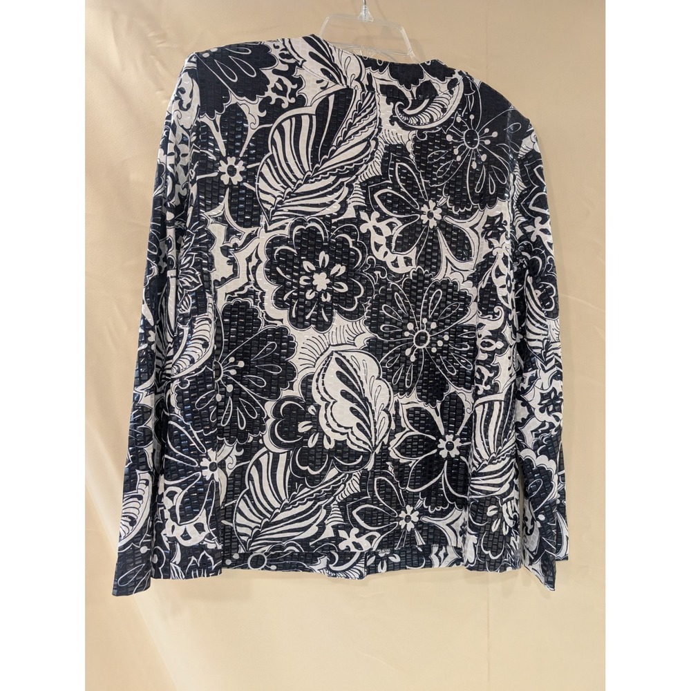 ALFRED DUNNER Petite 16P Button Front Blouse Navy White Floral Textured Top - Picture 5 of 5